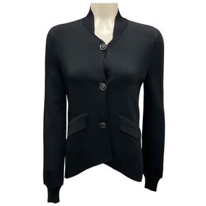 CHANEL BLACK CC LOGO BUTTONED VISCOSE KNIT HIGH LOW CARDIGAN SWEATER